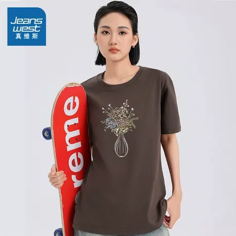 XC真维斯女款潮流印花上衣2025夏季新款百搭时尚休闲通勤短袖T恤商品大图