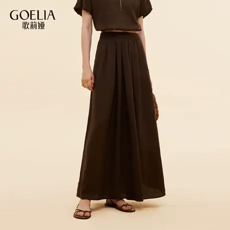 歌莉娅秋季新品全亚麻伞摆半裙1E8L2B380商品大图