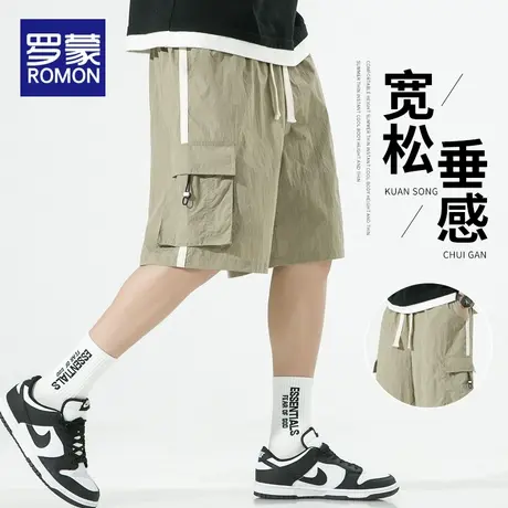 罗蒙2025夏季新款冰丝工装休闲短裤男士潮牌中裤宽松直筒五分裤子商品大图