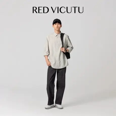 VICUTU威可多纯棉条纹男士衬衫长袖舒适亲肤休闲百搭款秋季男衬衣商品大图