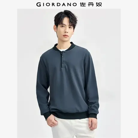 佐丹奴外套男装撞色罗纹半开领双面布针织卫衣 13024612图片