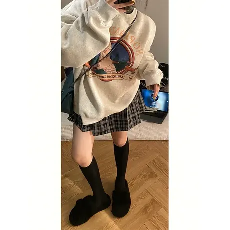 港味复古chic大码薄款无帽卫衣女ins潮奶系秋季外套减龄小众上衣图片