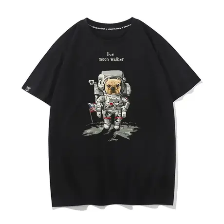 秀洛狗狗恶搞月球宇航员登录nasa周边衣服夏季新款短袖T恤男半袖图片