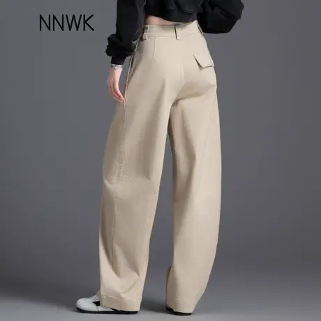 卡其色休闲阔腿裤女2025新款夏季薄款弯刀气球裤宽松显瘦镰刀裤子商品大图