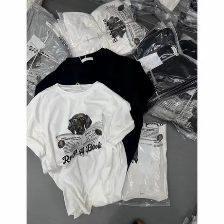 韩国东大门2025夏季新款宽松休闲美式卡通小狗印花圆领短袖T恤女商品大图