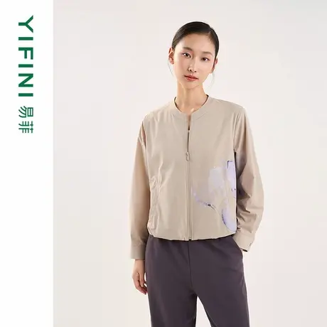 [专柜同款]Yifini/易菲印花圆领薄款外套长袖百搭上衣25春装新款图片