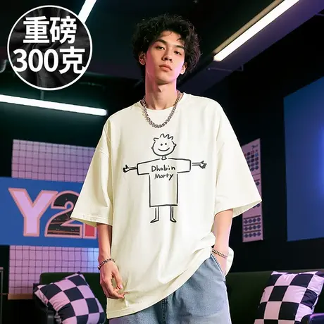 【100%纯棉】300斤大码男装美式潮牌重磅短袖T恤半袖五分袖打底衫商品大图