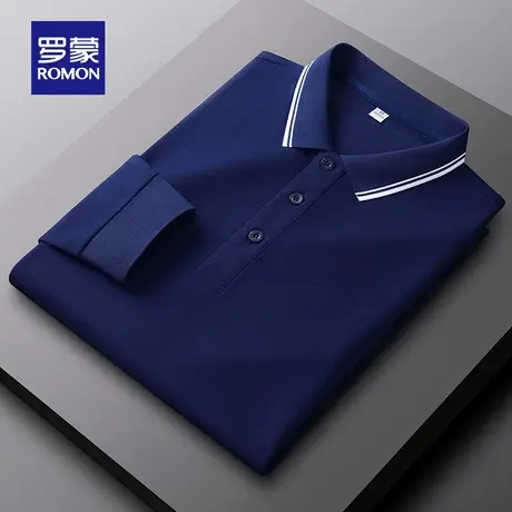 罗蒙商务长袖Polo衫2025秋季新款简约纯色修身百搭时尚休闲T恤男图片