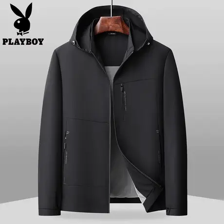 花花公子新款可拆卸帽连帽夹克男多口袋爸爸装中老年商务休闲外套图片