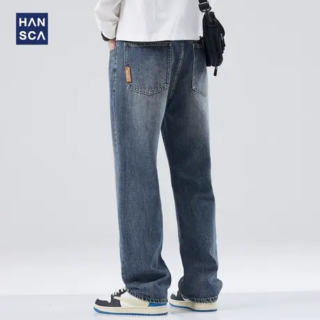 hansca直筒牛仔裤男秋季美式复古潮牌水洗大码痞帅宽松休闲长裤子商品大图