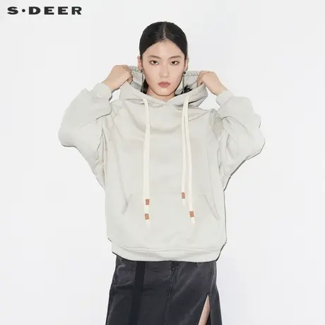 【直播间专属】sdeer圣迪奥抽绳连帽加绒宽松卫衣外套S21462205图片