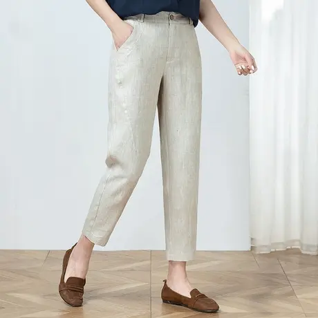 妈妈夏季棉麻裤子女宽松加大码中老年人休闲裤薄款阔腿九分直筒裤商品大图