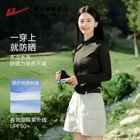 回力黑色防晒衣女夏季2025新款立领修身运动开衫冰丝凉感外套z3商品大图
