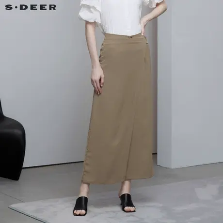 【直播间专属】sdeer圣迪奥休闲松紧拼接插袋阔腿长裤S223Z0813商品大图
