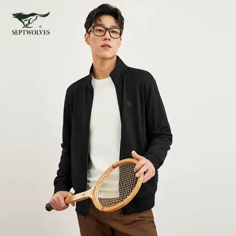 七匹狼狼头立领开襟卫衣2025春秋新款黑色商务休闲中青年外套男装图片