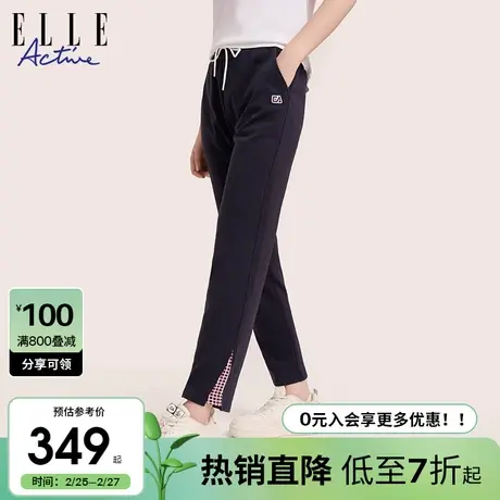 ELLE Active高级感别致直筒裤女2025新款撞色格纹休闲裤子商品大图