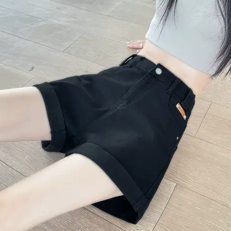 黑色牛仔阔腿短裤女2025夏季薄款高腰宽松大码小个子a字胖MM热裤商品大图
