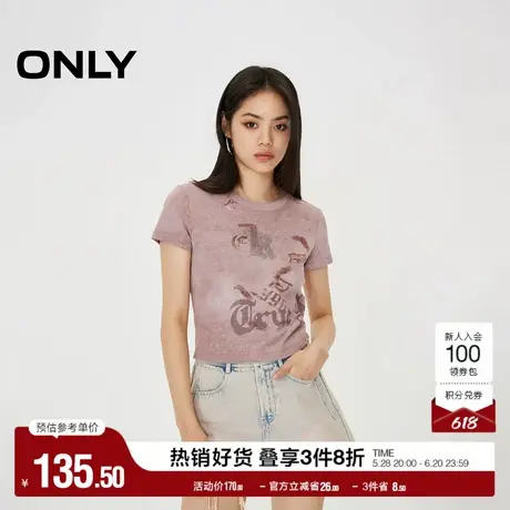 ONLY奥莱夏季时尚显瘦字母合体圆领短款短袖T恤女图片