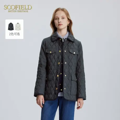Scofield女气质翻领英伦风收腰菱形绗缝棉服外套/灯芯绒拼接夹克商品大图