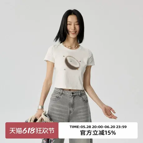omont蛋挞家 彩钻水果印花短袖T恤夏季新款正肩修身短款上衣商品大图
