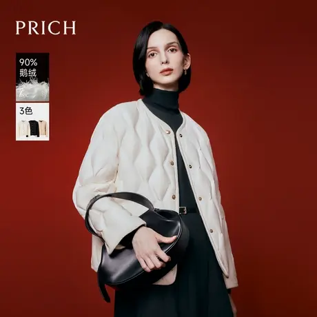 【90%鹅绒】PRICH时尚短款羽绒服冬季新款圆领保暖外套女商品大图