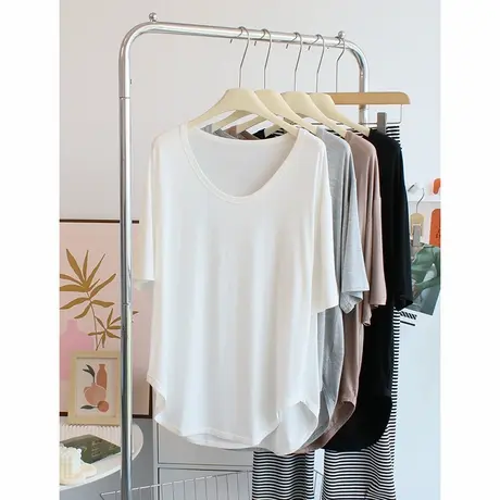 巨舒服~柔软中长款莫代尔t恤女夏圆弧下摆宽松短袖舞蹈服瑜伽上衣商品大图