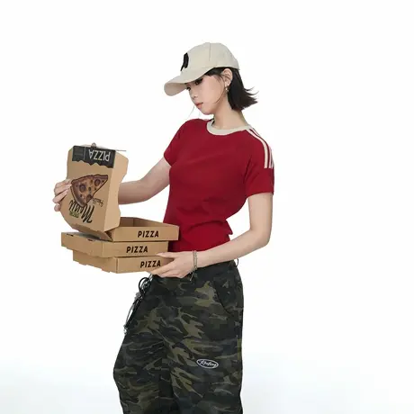 2025夏季新款潮牌复古短款短袖T恤女修身显瘦插肩袖修身半袖上衣图片