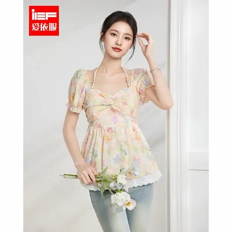 IEF/爱依服2025夏季新款法式甜美纯欲风碎花修身显瘦设计感裙上衣商品大图