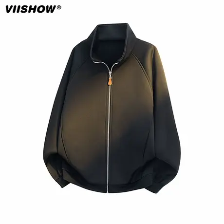 VIISHOW美式立领cleanfit开衫卫衣男春季宽松情侣款外套夹克上衣商品大图