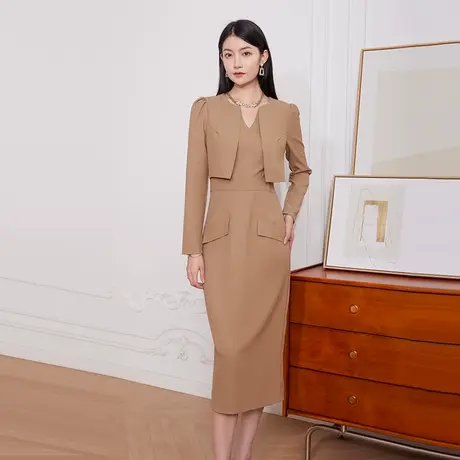 希区瑞普时尚春新品优雅干练收腰设计假两件连衣裙商品大图