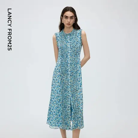 朗姿无袖碎花雪纺连衣裙高级感度假风气质碎花裙女2025年秋季新款图片