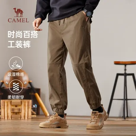 骆驼男装纯棉工装裤男士夏季宽松束脚黑色户外运动休闲长裤子图片