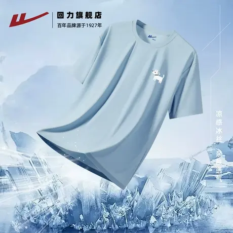 回力浅蓝色冰丝凉感珠地短袖T恤夏季运动健身大码跑步速干半袖潮S商品大图