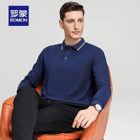 罗蒙商务长袖Polo衫2025秋季新款简约纯色修身百搭时尚休闲T恤男图片