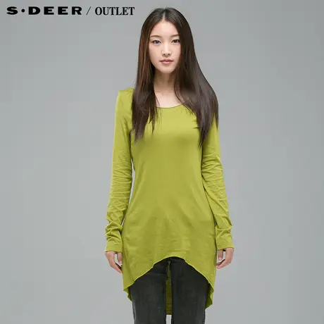 【多件多折】sdeer圣迪奥春装女装皱褶不规则长袖圆领T恤3180248图片