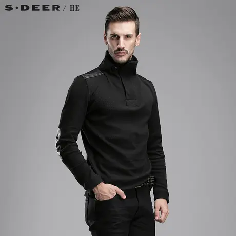 sdeerhe圣迪奥男装简洁时尚个性感黑色摇滚立领上衣H15172281图片