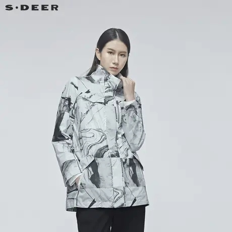 sdeer圣迪奥春秋女装层次纹理印花收腰宽松夹克外套S20182218图片