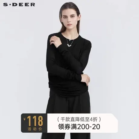 sdeer圣迪奥女装时尚罗纹圆领堆叠不规则针织衫毛衣S21183503图片