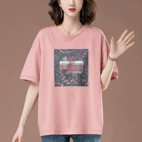 短袖T恤女夏季新款宽松加肥加大码女装胖妈妈减龄百搭显瘦体恤衫商品大图