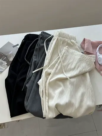 韩版垂感阔腿裤女2024新款夏款系带松紧腰休闲阔腿裤宽松小个子潮商品大图