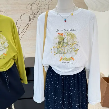 2025新款百搭凉感薄款卡通印花减龄防晒衫长袖t恤女宽松防晒衫夏商品大图