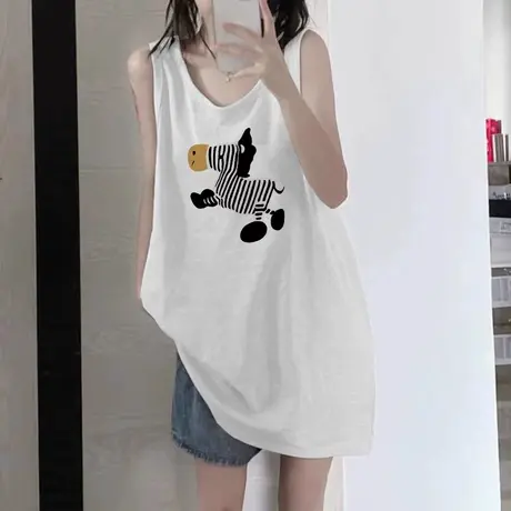 纯棉吊带运动背心无袖t恤女2024新款夏季外穿宽松篮球服挂脖上衣商品大图