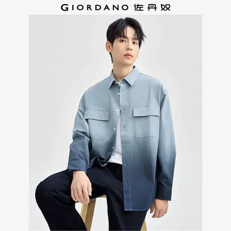 佐丹奴衬衫男装纯棉渐变工装口袋梭织长袖休闲衬衫 18044622图片