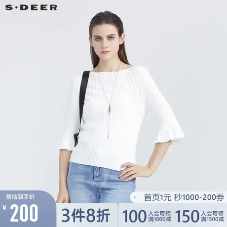 sdeer圣迪奥女装夏季休闲一字领中袖白色针织衫S21283506🌏商品大图