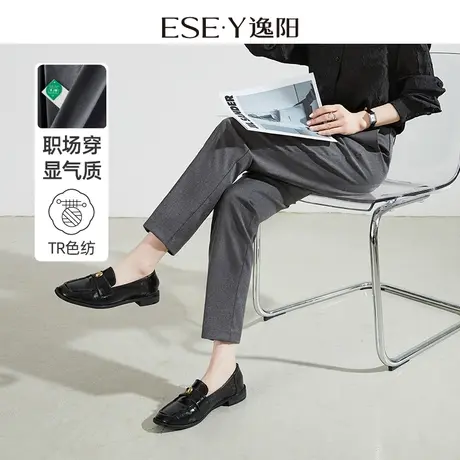 逸阳九分时尚灰色西装裤女士2025秋新款宽松烟管显瘦大码版西裤子商品大图