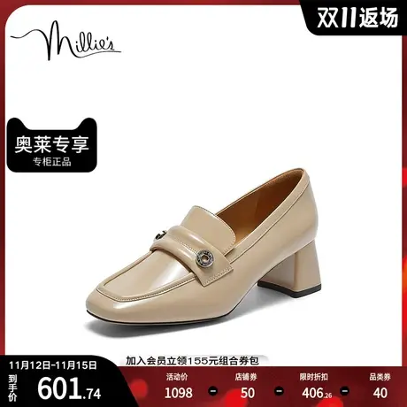 millie's/妙丽2023秋季新款复古时尚粗跟女单鞋SEP36CA3商品大图