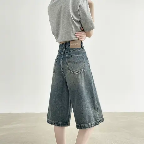 五分牛仔短裤女夏季薄款高腰宽松直筒小个子复古美式水洗a字中裤商品大图