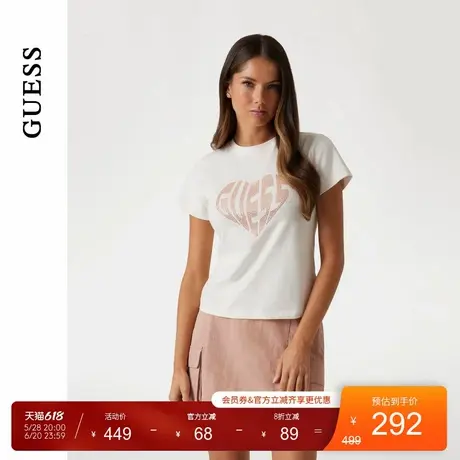 GUESS25年新款夏季女士简约日常字母logo印花短袖T恤-V5RI08J1314图片