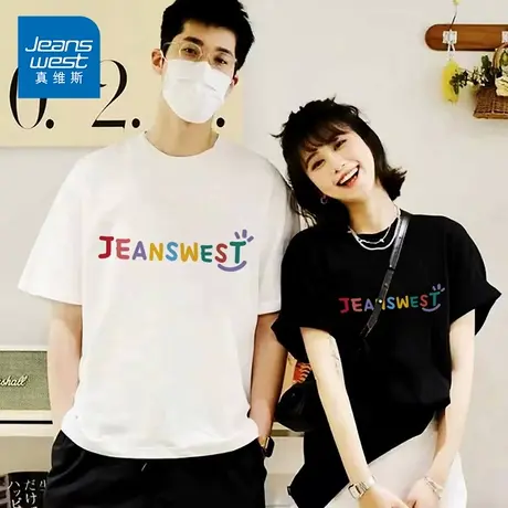 KP真维斯2025新款字母印花短袖体恤春夏宽松休闲圆领纯棉情侣图片