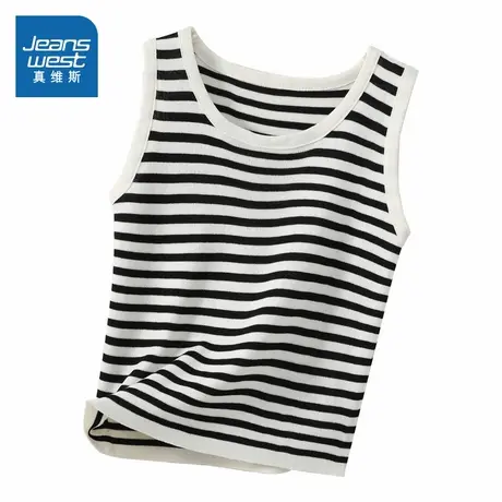 KF真维斯女装2025夏季新款黑白条纹针织内搭无袖小背心上衣女图片